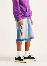 DIET STARTS MONDAY Snake Denim Shorts at Gravity NYC