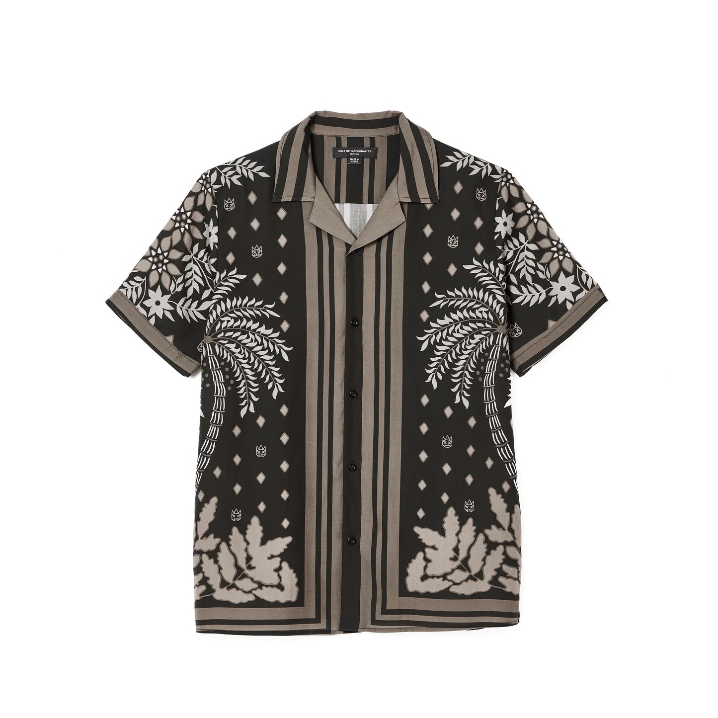 CULT OF INDIVIDUALITY Cuban Woven Shirt in Black Retro at Gravity NYC CULT OF INDIVIDUALITY Cuban Woven Shirt in Black Retro at Gravity NYC