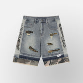 HYDE PARK GOODS Camo Patch Striped Denim Short - Blue - Gravity NYC
