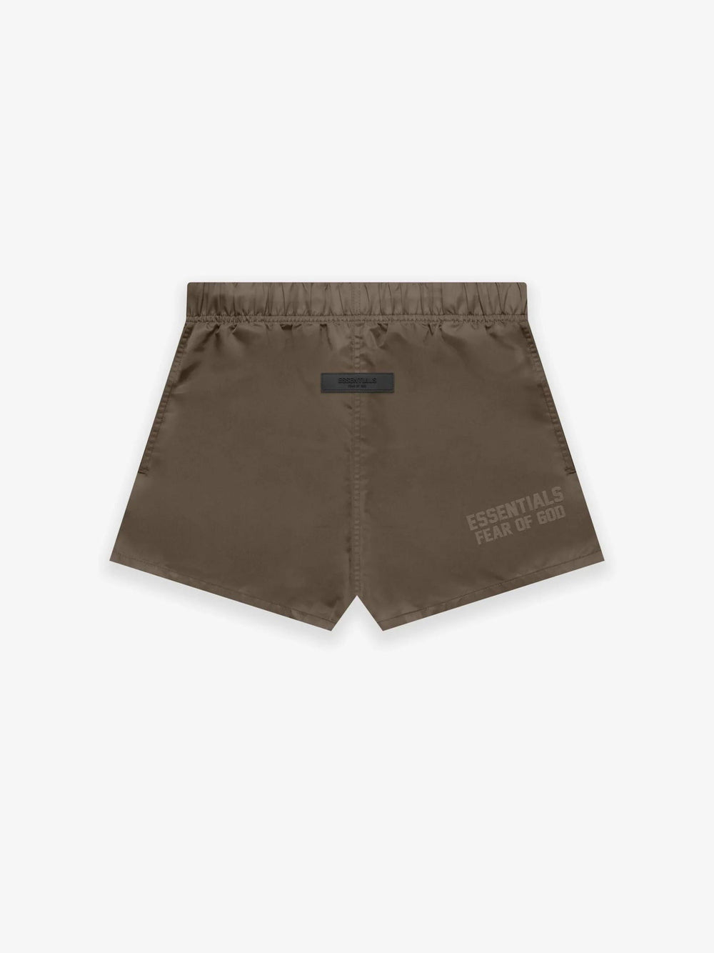 FEAR OF GOD Essentials Nylon Running Shorts Wood at Gravity NYC