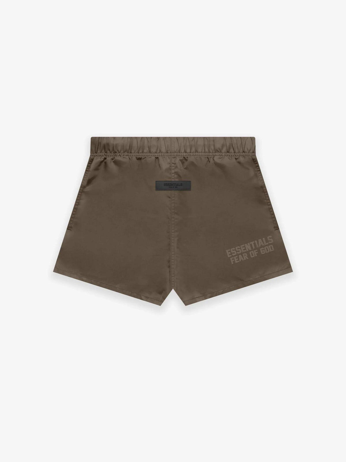 FEAR OF GOD Essentials Nylon Running Shorts Wood at Gravity NYC