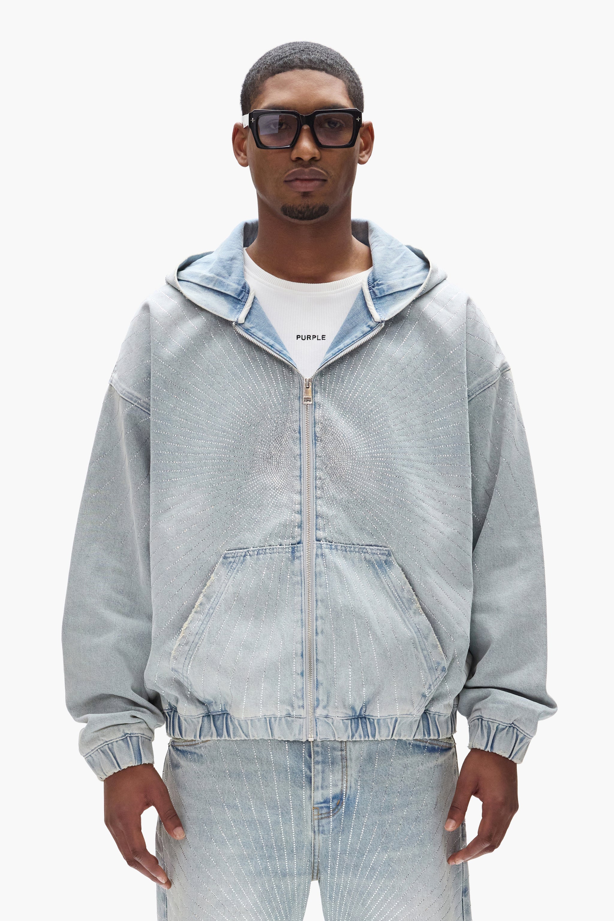 PURPLE BRAND P025 Radial Hotfix Zip Hoodie at Gravity NYC