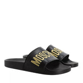 MOSCHINO Logo Debossed Open Toe Slides at Gravity NYC
