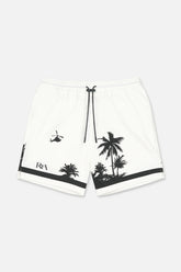 RTA Clyde White Palm Trees Shorts at Gravity NYC