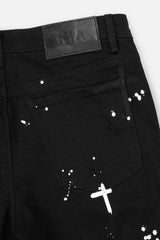 RTA Bryant Black-White Rest in Peace RIP Paint Splatter Jeans at Gravity NYC