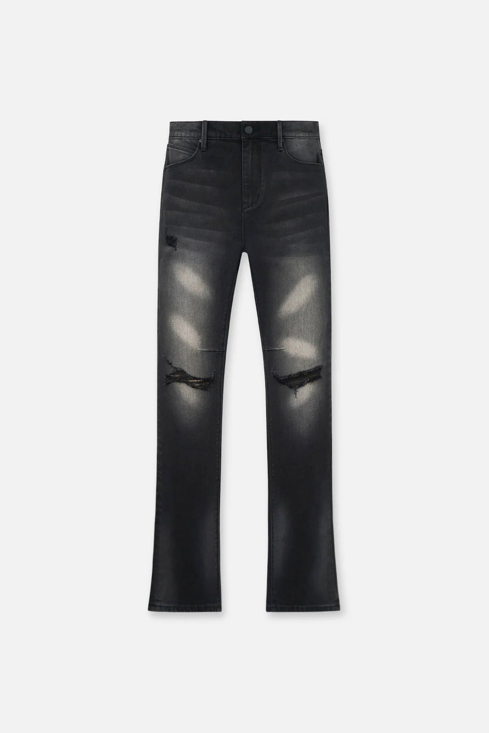 RTA Denis Mini Flare Faded Black Distressed Jeans at Gravity NYC