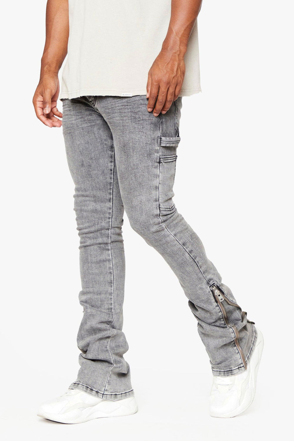 VALABASAS "Streamline" Grey Washed Stacked Flare Jean at Gravity NYC