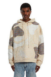 WHO DECIDES WAR Tweed Patchwork Hooded Sweatshirt at Gravity NYC