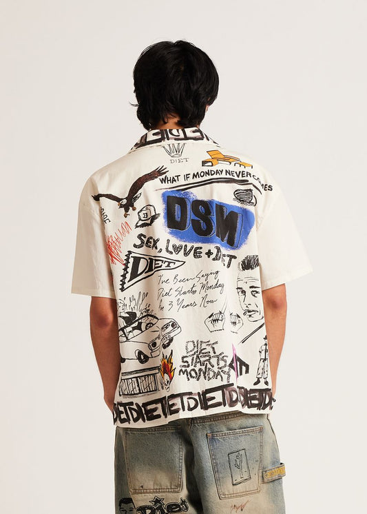 DIET STARTS MONDAY Doodle Button Up Shirt - Gravity NYC