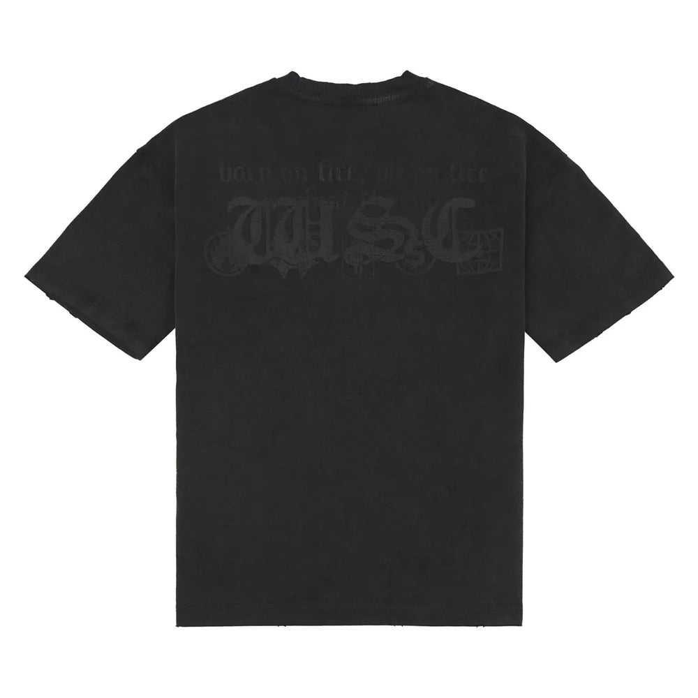 WHEN SMOKE CLEARS Born on Fire Rhinestone Tee Black/Black - Gravity NYC
