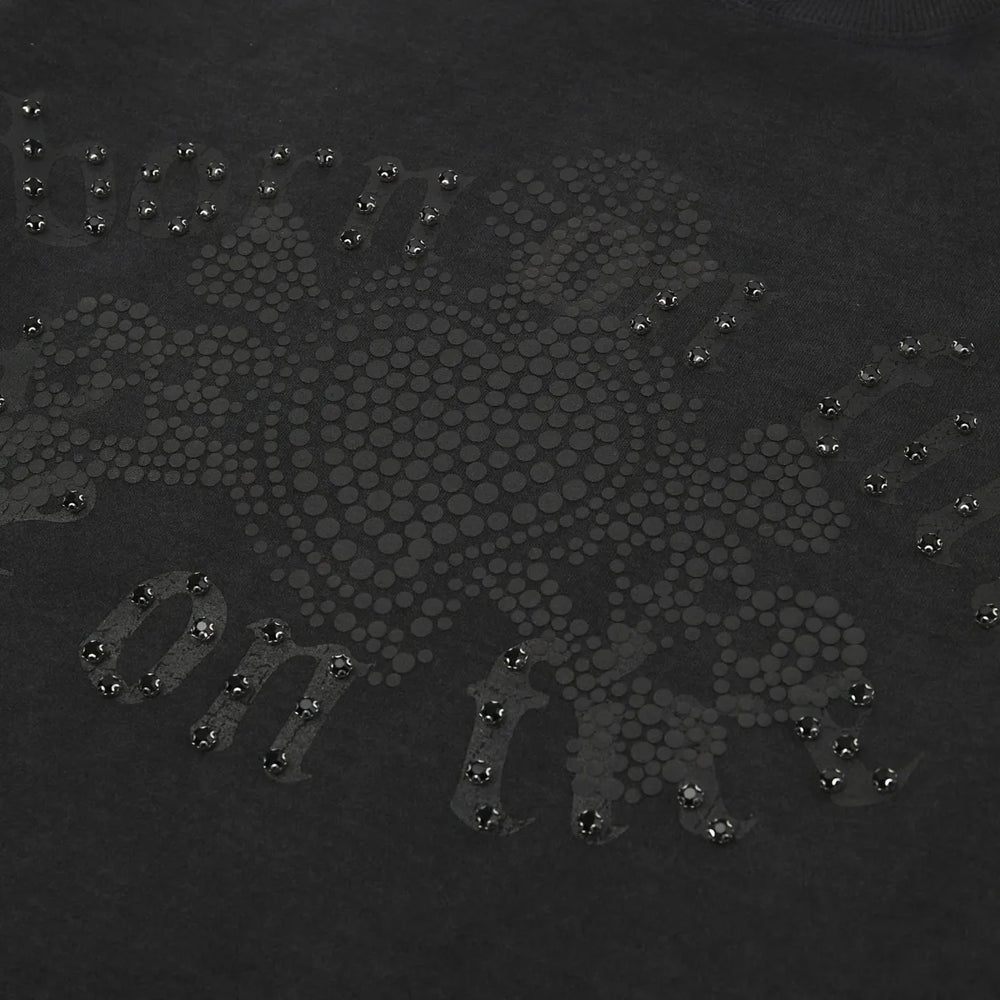 WHEN SMOKE CLEARS Born on Fire Rhinestone Tee Black/Black - Gravity NYC