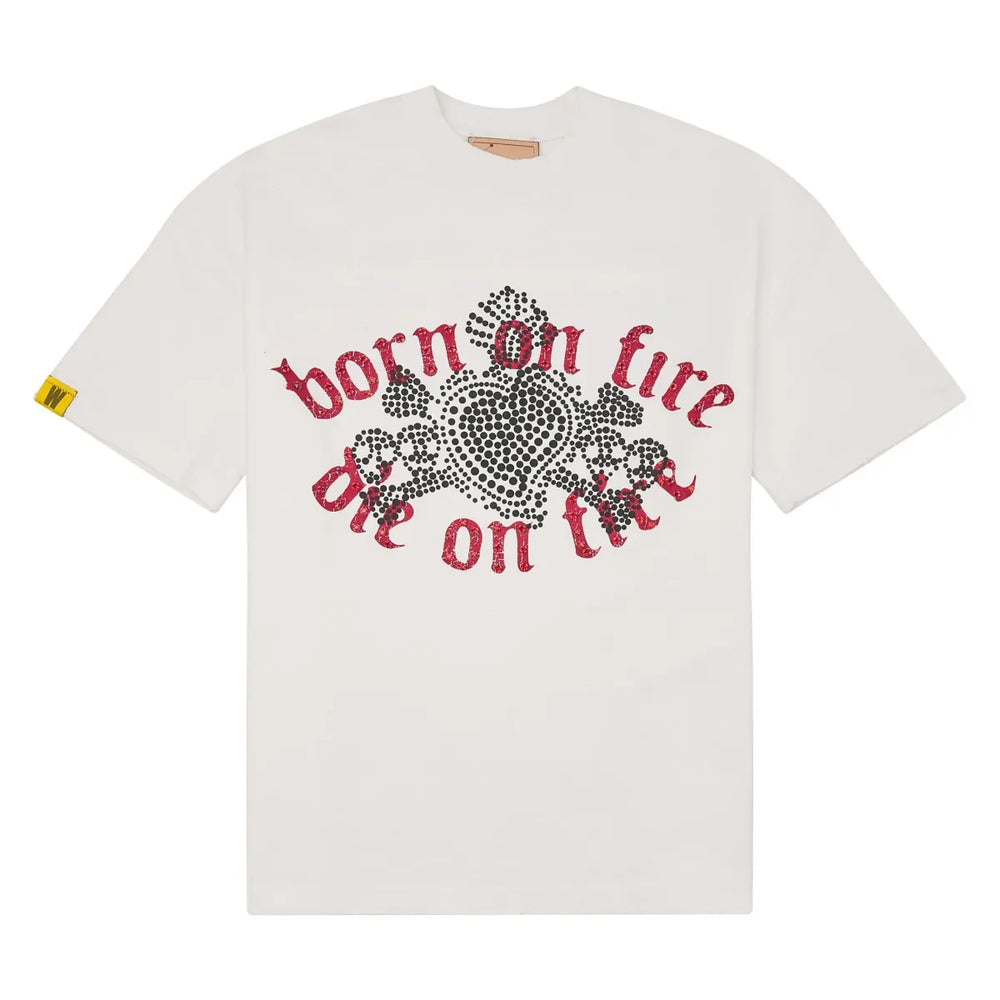WHEN SMOKE CLEARS Born on Fire Rhinestone Tee Bone/Red - Gravity NYC