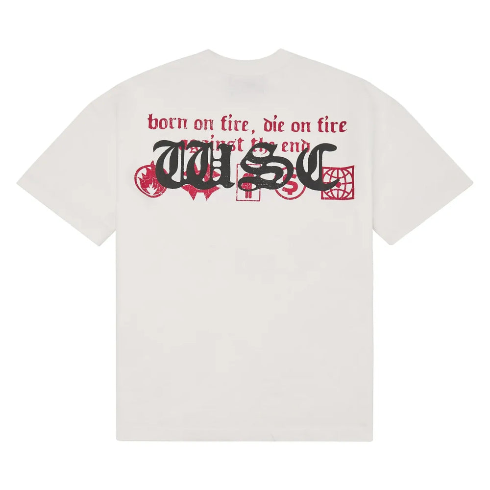 WHEN SMOKE CLEARS Born on Fire Rhinestone Tee Bone/Red - Gravity NYC