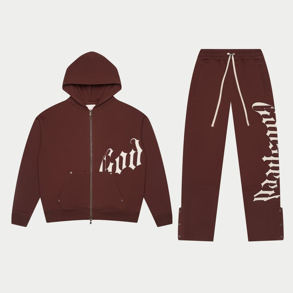 GODSPEED OG Logo V2 Sweatsuit Set (Brown/White) - Gravity NYC