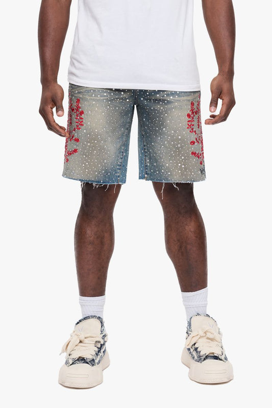 VALABASAS "Written" Denim Shorts Blue