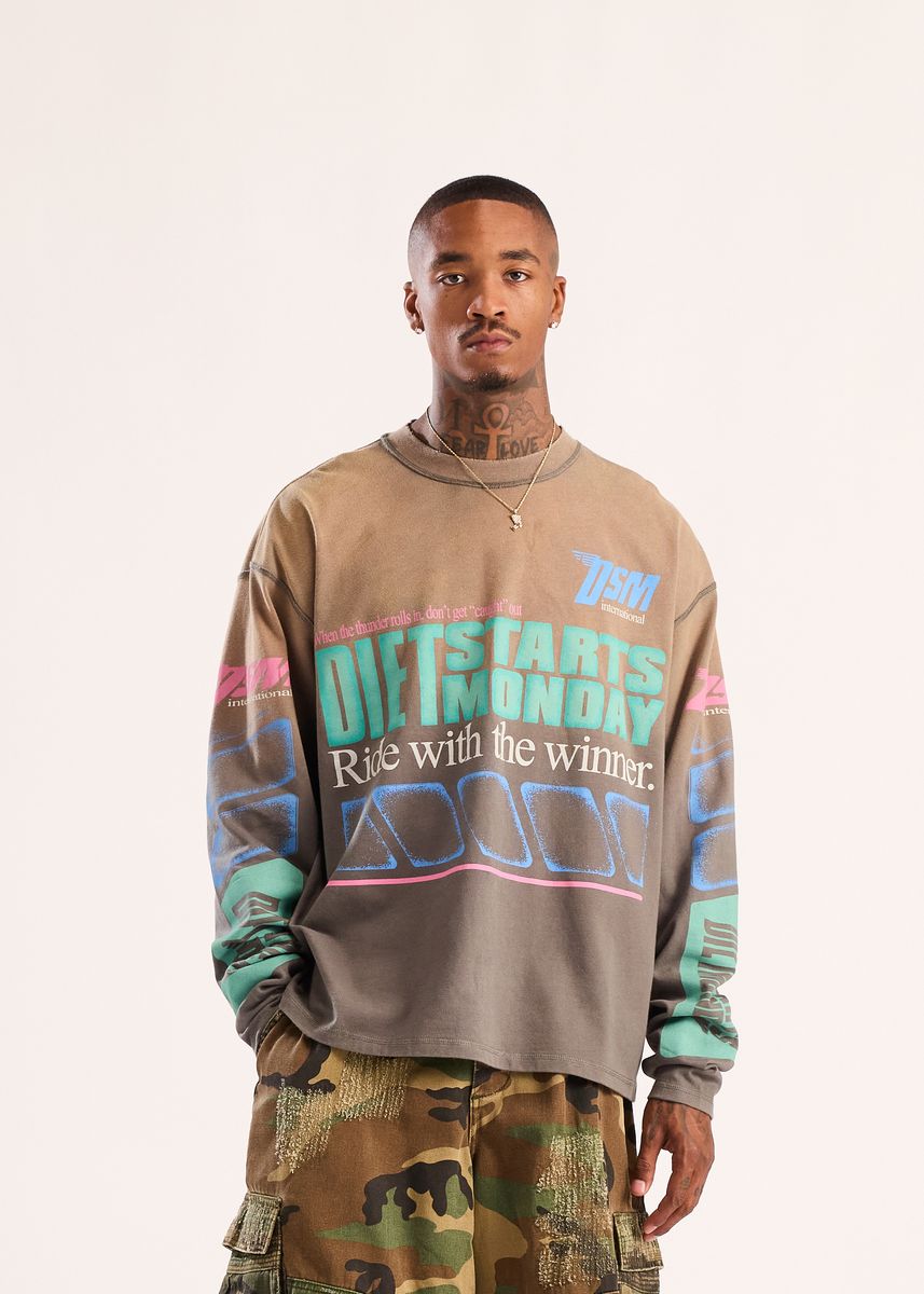 DIET STARTS MONDAY Men's Long-Sleeve T-Shirts at Gravity NYC