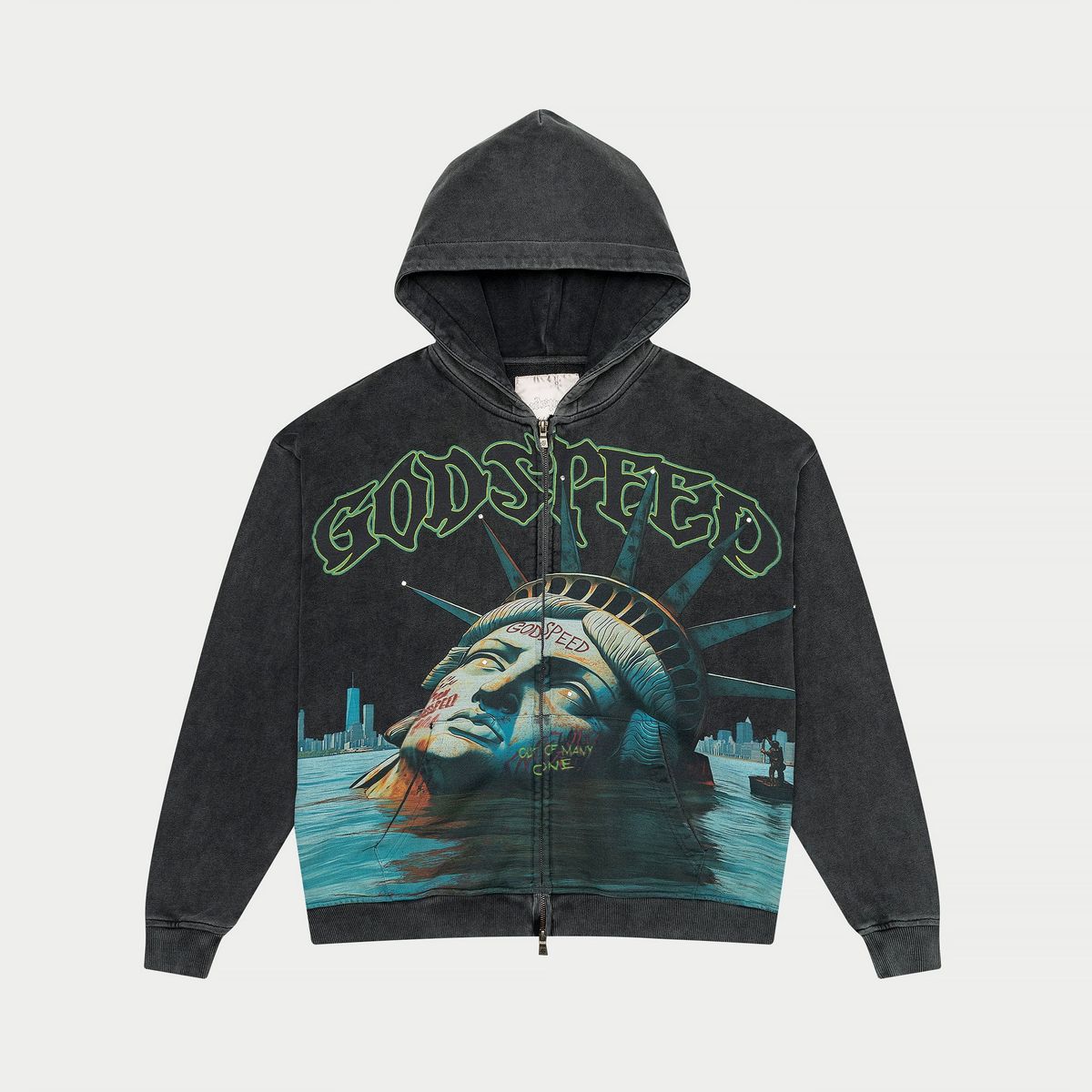 GODSPEED Sunken Liberty Zip Hoodie (Grey Wash) - Gravity NYC