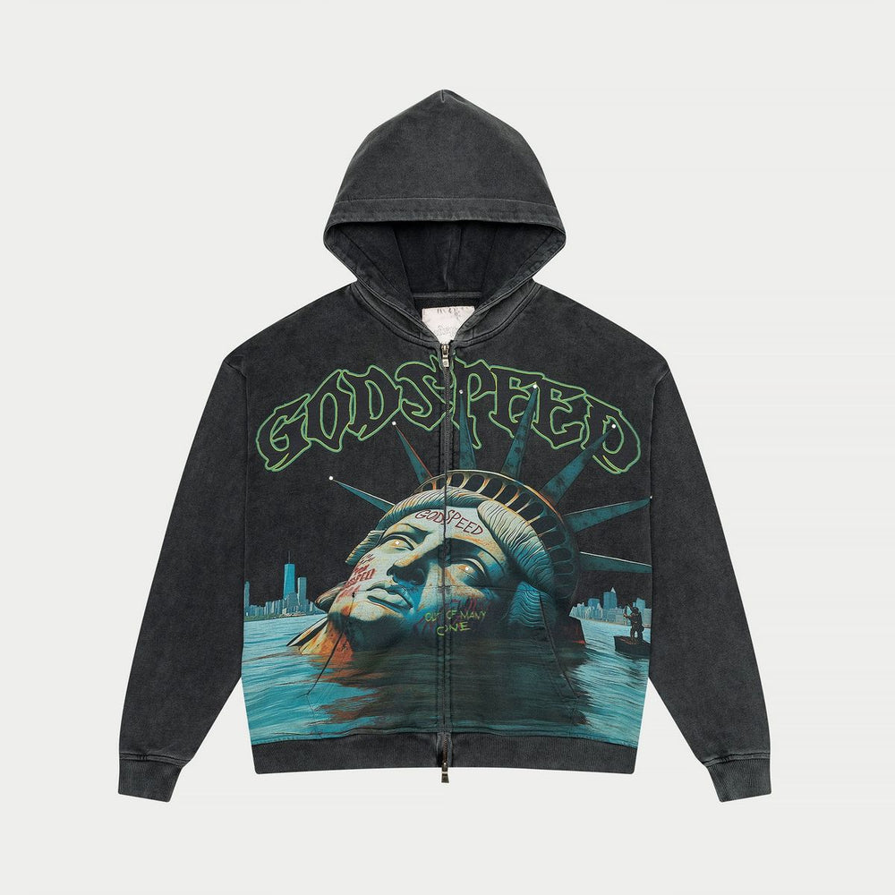GODSPEED Sunken Liberty Zip Hoodie (Grey Wash) - Gravity NYC
