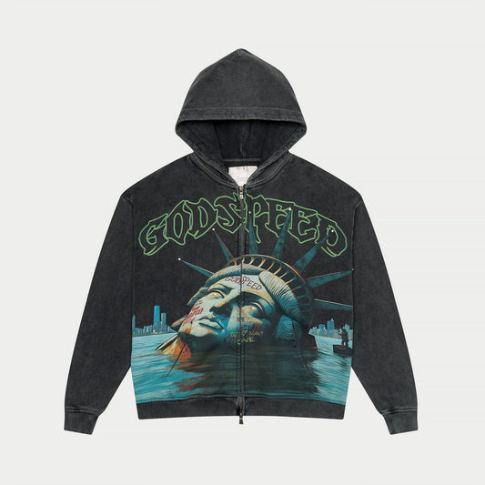 GODSPEED Sunken Liberty Zip Hoodie (Grey Wash) - Gravity NYC