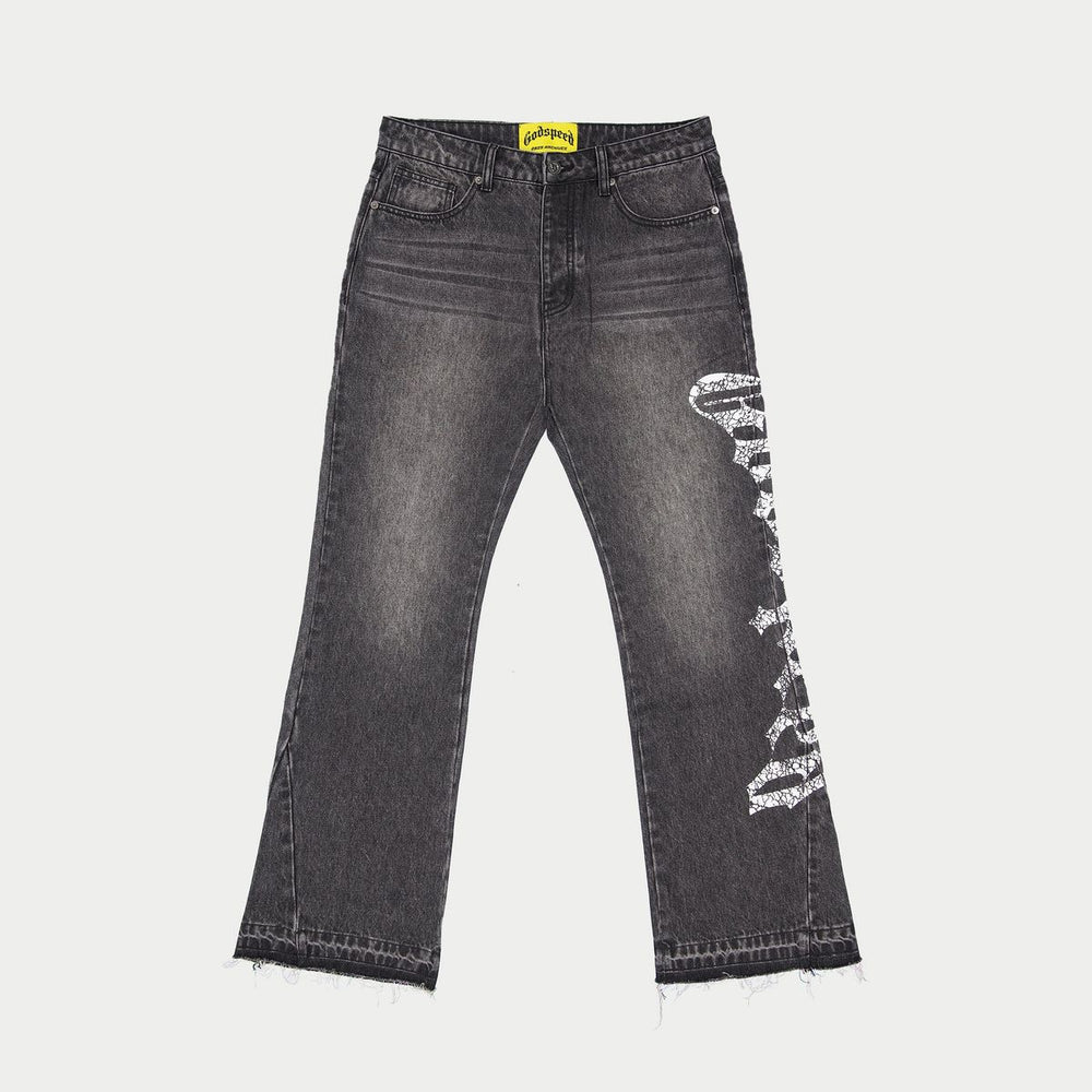 GODSPEED OG Logo Flared Denim Printed (Grey Wash) - Gravity NYC