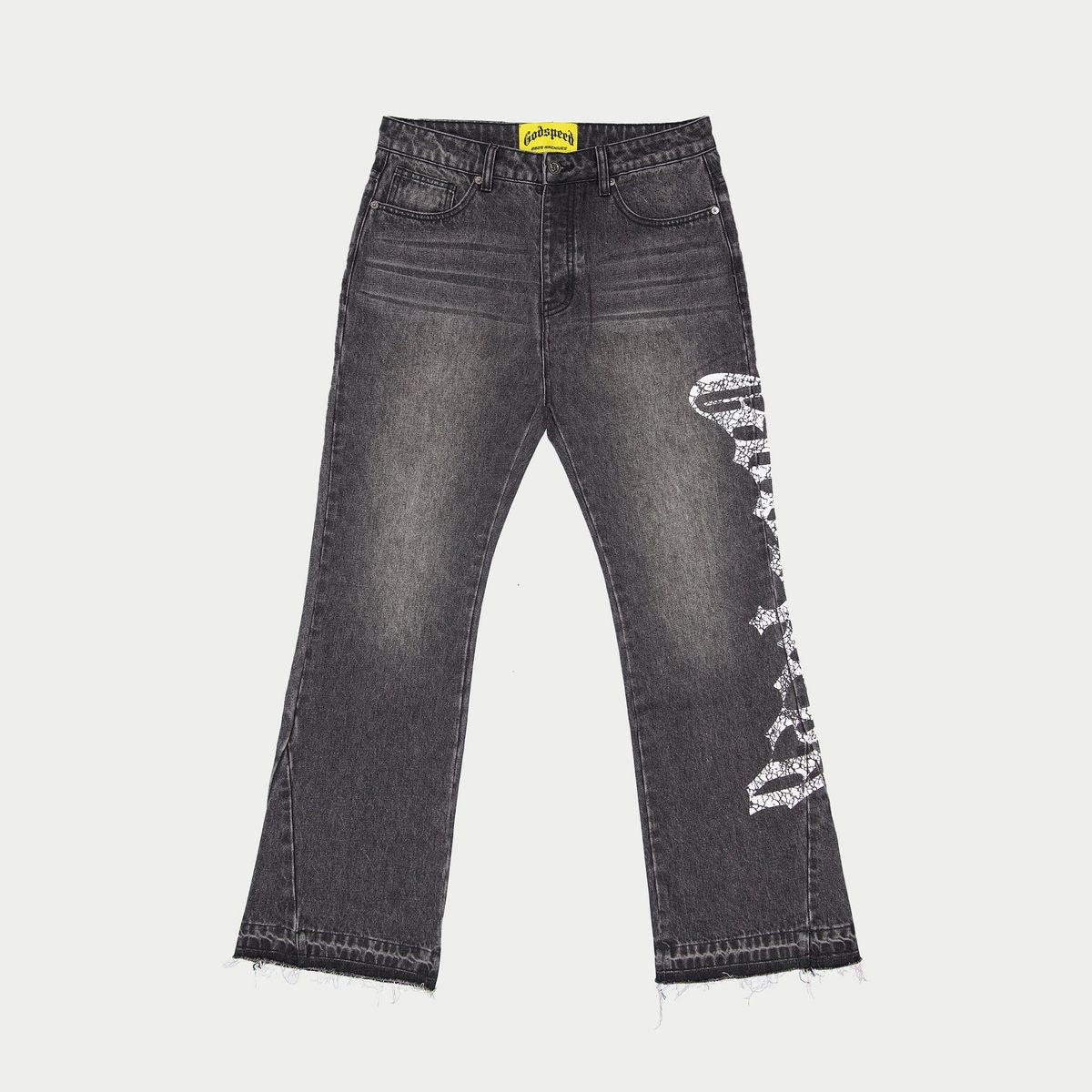 GODSPEED OG Logo Flared Denim Printed (Grey Wash) - Gravity NYC