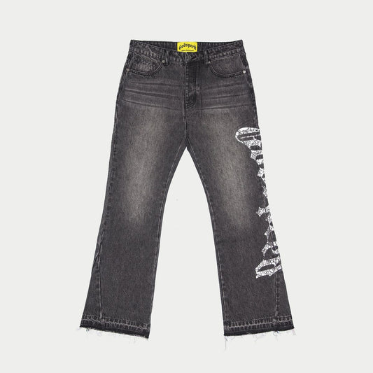 GODSPEED OG Logo Flared Denim Printed (Grey Wash) - Gravity NYC