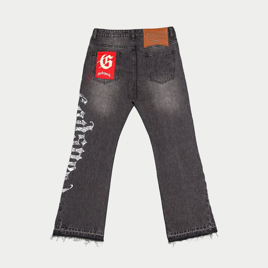GODSPEED OG Logo Flared Denim Printed (Grey Wash) - Gravity NYC