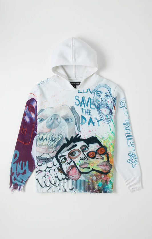 GOD FAMILY ART White Train Sweater Gravity NYC