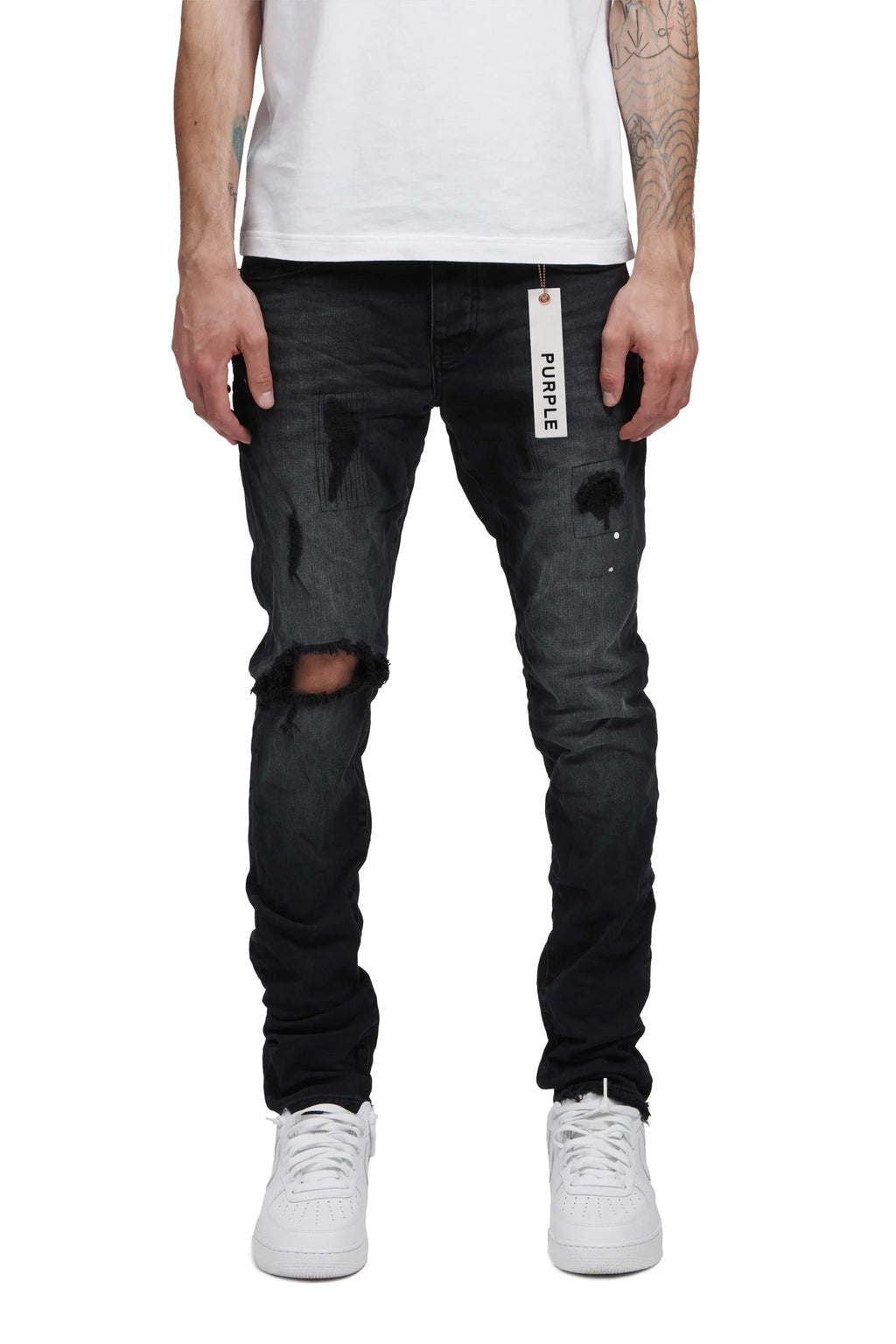 PURPLE BRAND P002 Black Repair Jeans