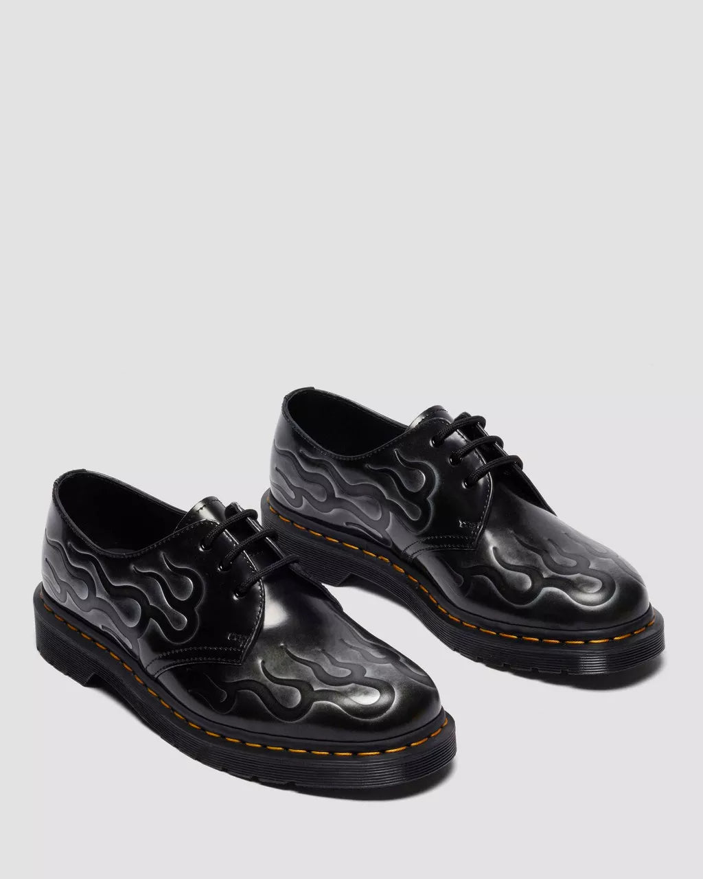 DR. MARTENS 1461 Inferno Rub Off Leather Boots in Silver Arcadia - Gravity NYC