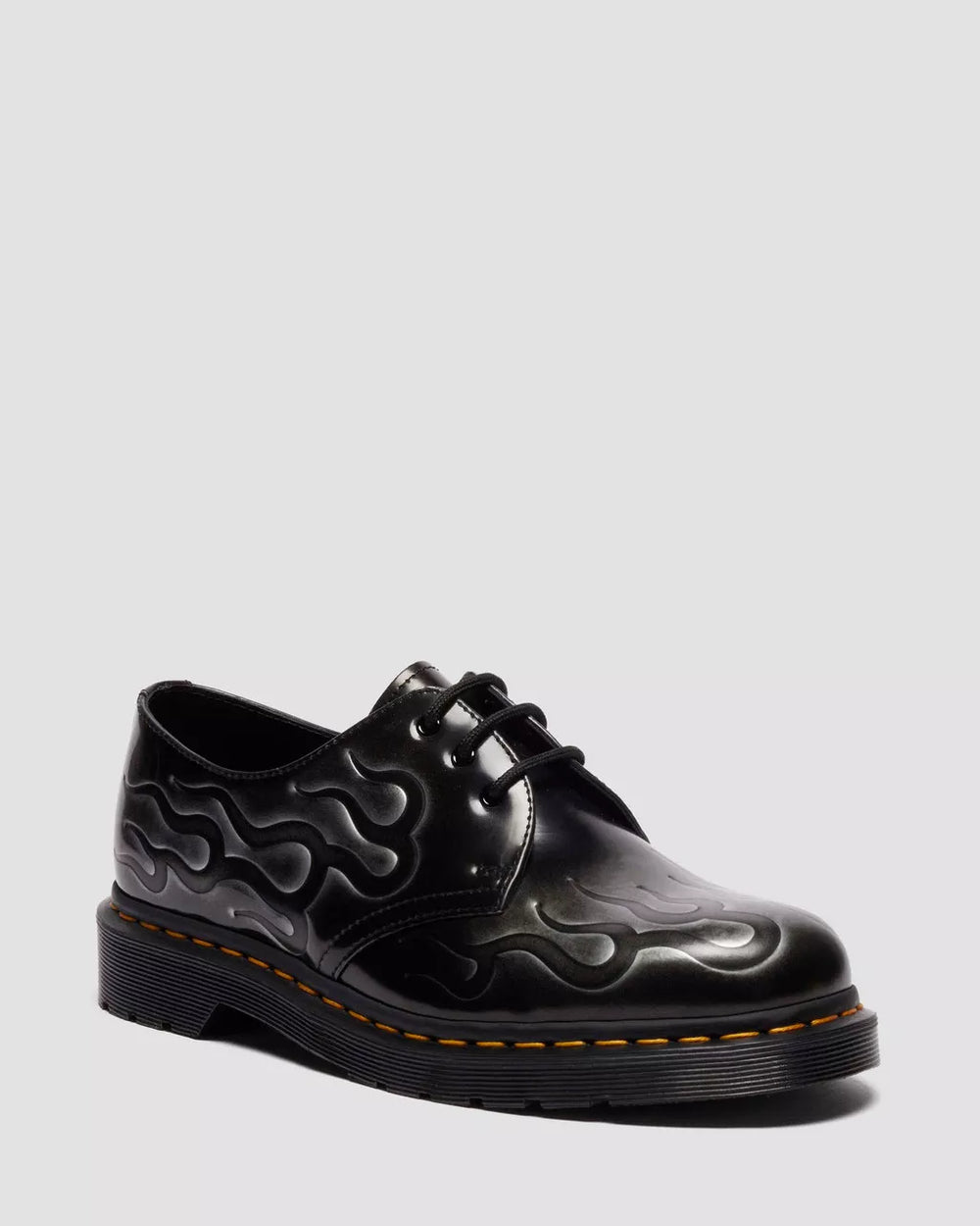 DR. MARTENS 1461 Inferno Rub Off Leather Boots in Silver Arcadia - Gravity NYC