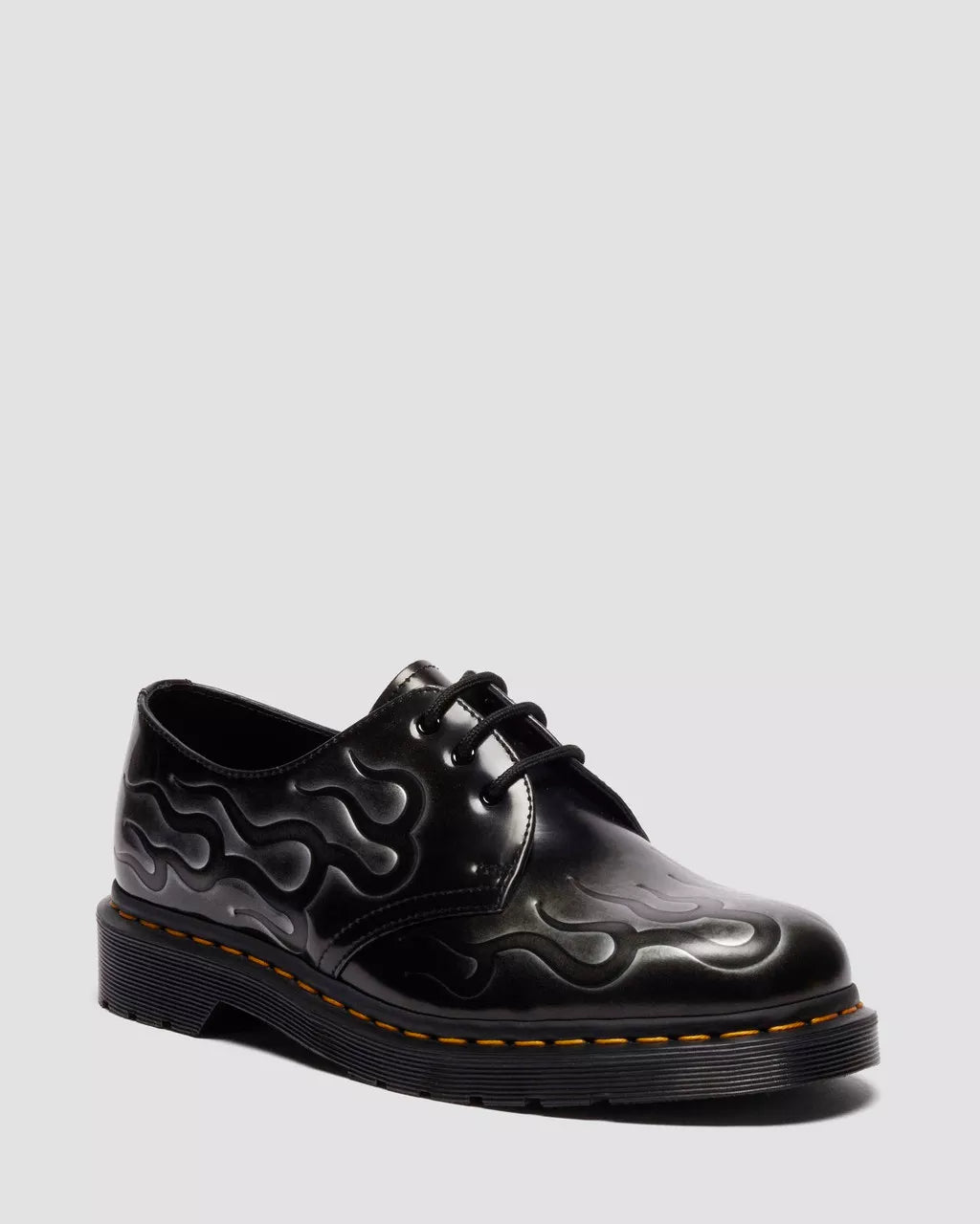 DR. MARTENS 1461 Inferno Rub Off Leather Boots in Silver Arcadia - Gravity NYC