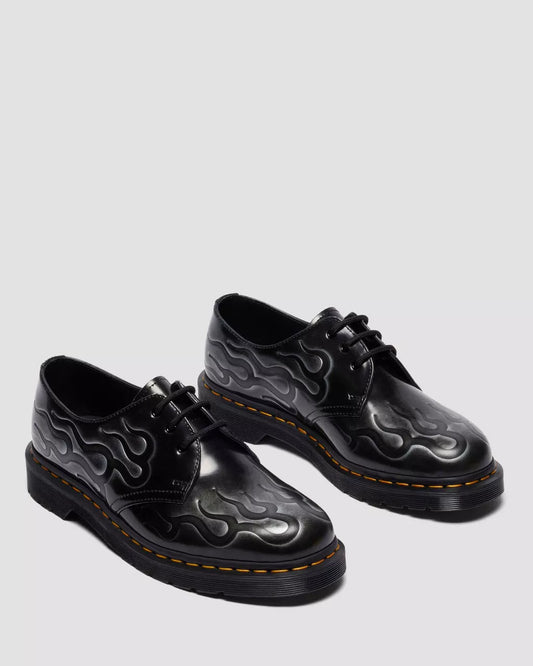 DR. MARTENS 1461 Inferno Rub Off Leather Boots in Silver Arcadia - Gravity NYC