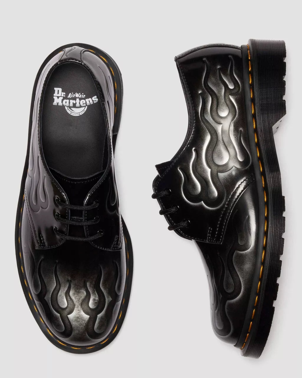 DR. MARTENS 1461 Inferno Rub Off Leather Boots in Silver Arcadia - Gravity NYC
