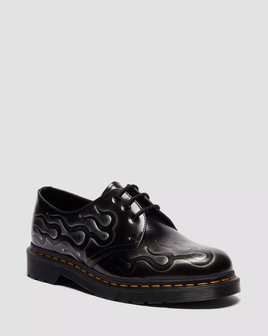 DR. MARTENS 1461 Inferno Rub Off Leather Boots in Silver Arcadia - Gravity NYC