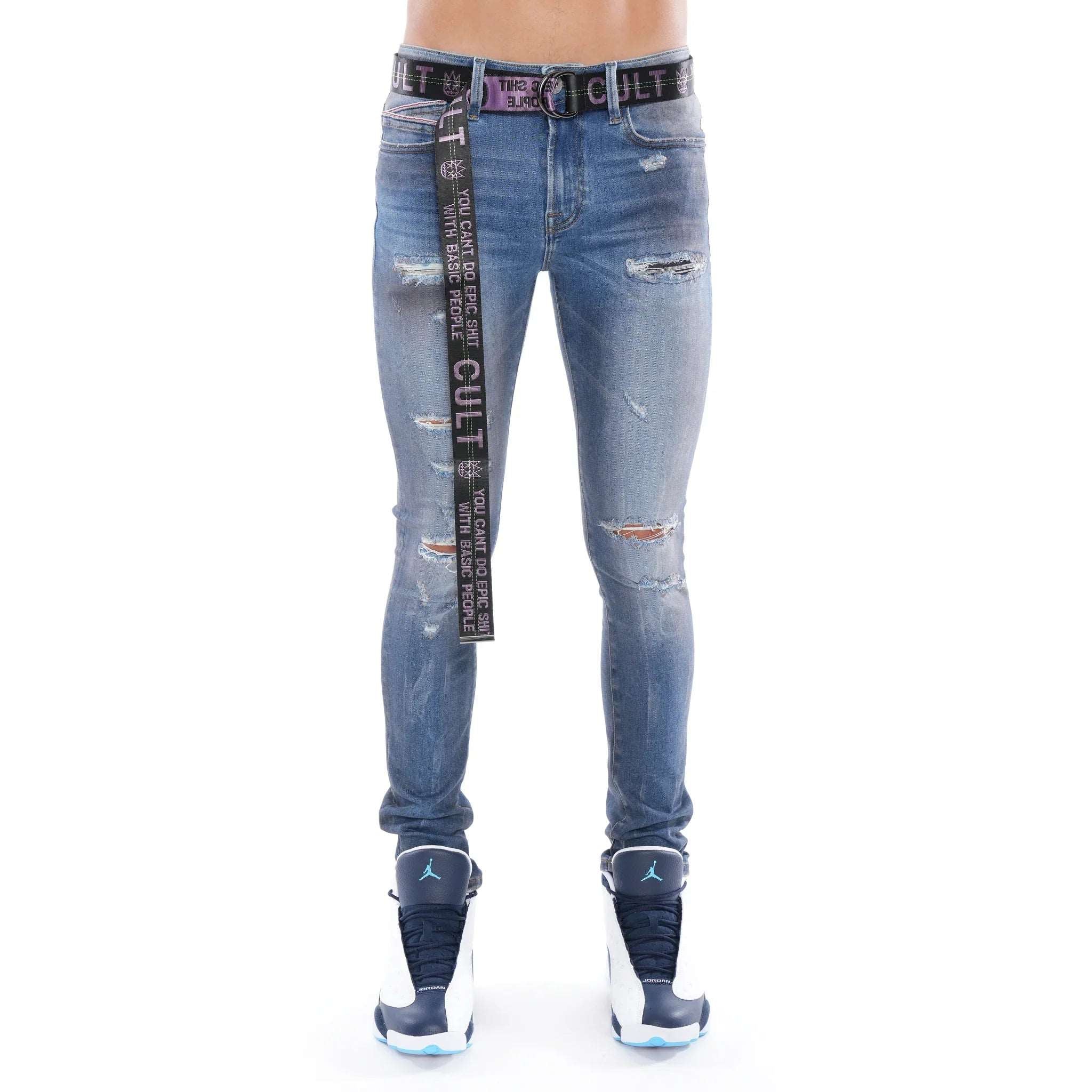 CULT OF INDIVIDUALITY PUNK SUPER SKINNY BELTED STRETCH IN GLACIER - Gravity NYC