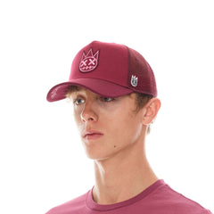 CULT OF INDIVIDUALITY CLEAN LOGO MESH BACK TRUCKER CURVED VISOR IN CABERNET