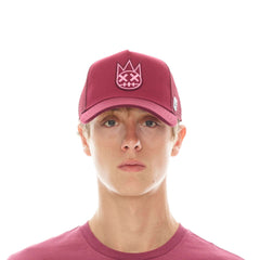 CULT OF INDIVIDUALITY CLEAN LOGO MESH BACK TRUCKER CURVED VISOR IN CABERNET