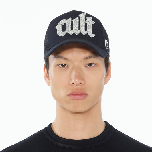 CULT OF INDIVIDUALITY Crystal Cult Script Logo Hat in Black Gravity NYC