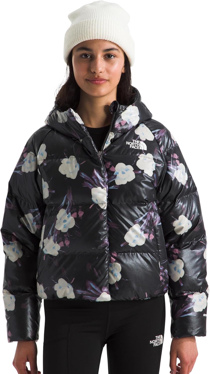 THE NORTH FACE Girls' North Down Hooded Jacket Black Winter Flowers - Gravity NYC