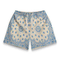 BRAVEST STUDIOS Screenprinted Paisley Cream Shorts Gravity NYC