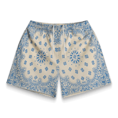 BRAVEST STUDIOS Screenprinted Paisley Cream Shorts