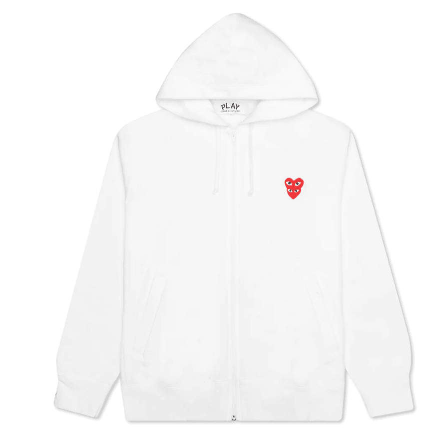 COMME DES GARCONS PLAY STACKED HEART HOODED SWEATSHIRT - WHITE Gravity NYC