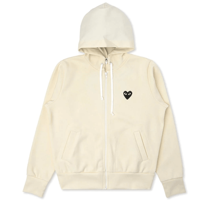 COMME DES GARCONS PLAY WOMEN'S BIG BLACK HEART HOODED SWEATSHIRT - IVORY Gravity NYC