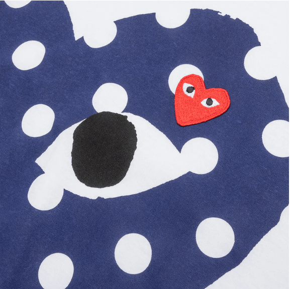 COMME DES GARCONS WHITE BLUE DOTTED DOUBLE HEARTS T-SHIRT Gravity NYC