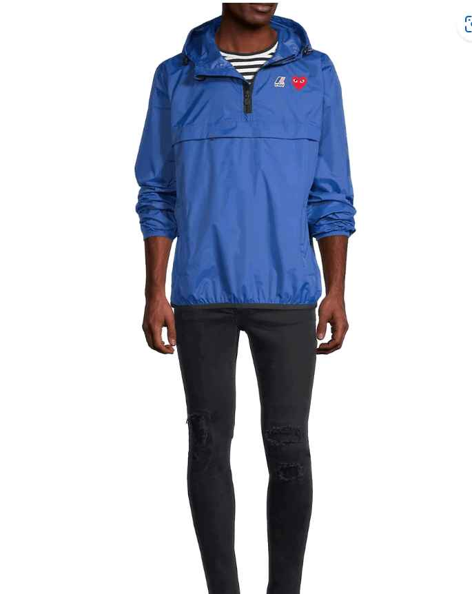COMME DES GARCONS Play X Kway Hooded Half Zip Jacket Royal Blue - Gravity NYC