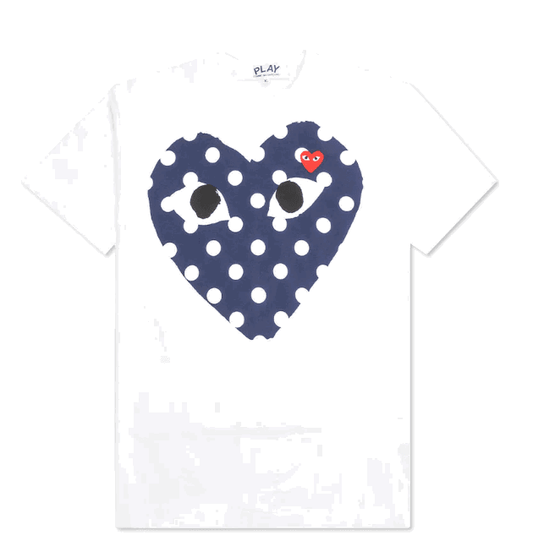 COMME DES GARCONS White Blue Dotted Double Hearts T-Shirt Gravity NYC
