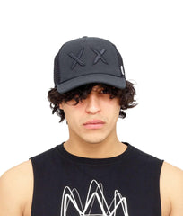 CULT OF INDIVIDUALITY MESH BACK TRUCKER CURVED VISOR W/ BLACK, BLACK LOGO , BLACK VISOR, BLACK MESH Gravity NYC