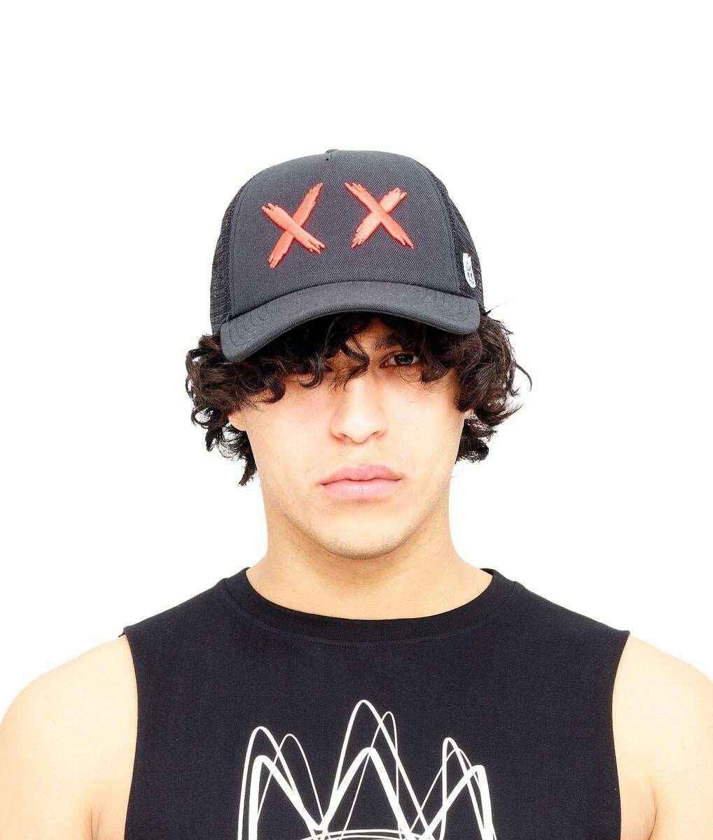 CULT OF INDIVIDUALITY MESH BACK TRUCKER CURVED VISOR XX BLACK/ WITH RED XX Gravity NYC