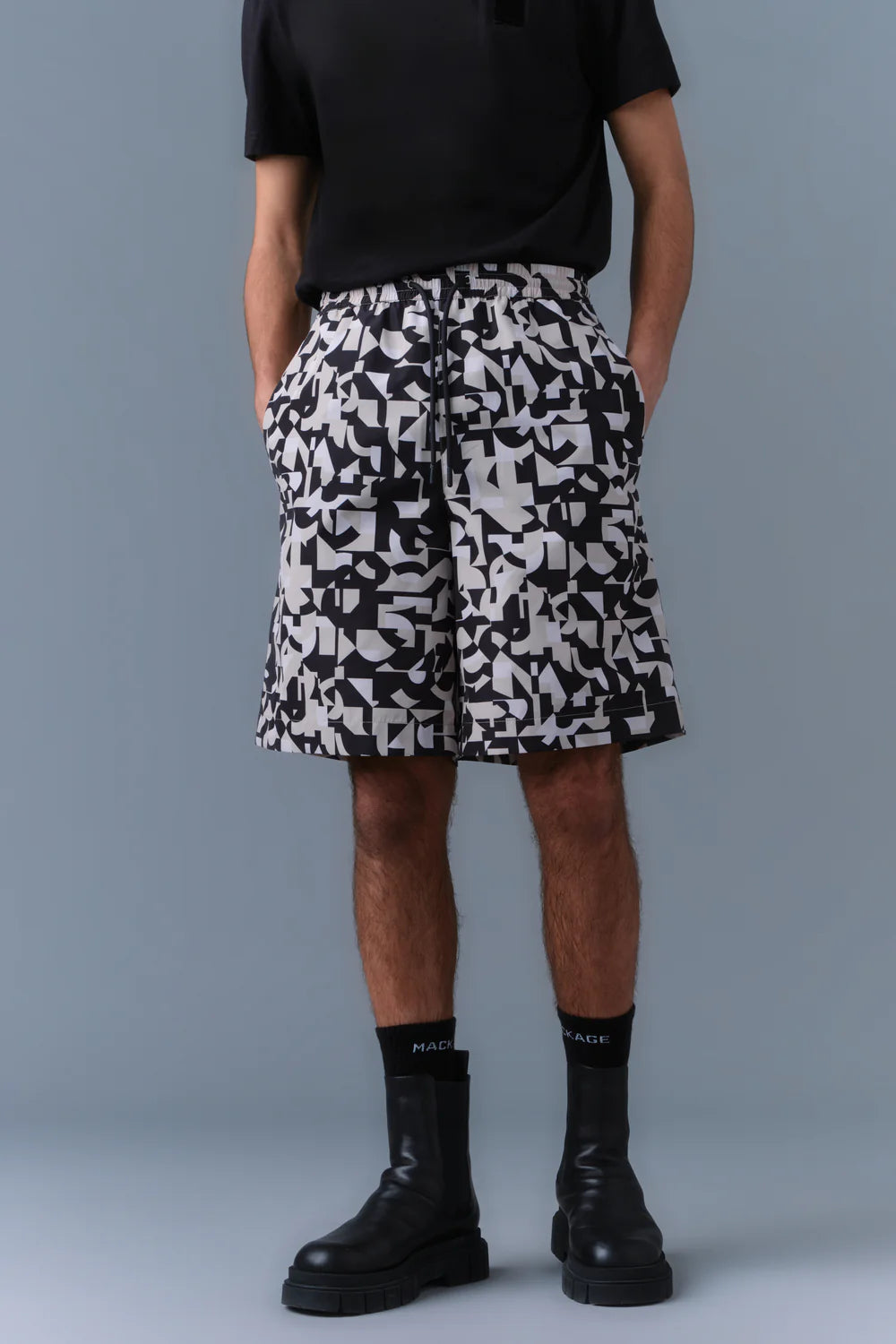 MACKAGE DANTE Abstract Geometric Recycled Shorts